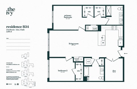 Floor plan for 2 beds, 2 baths, 1396 sqft